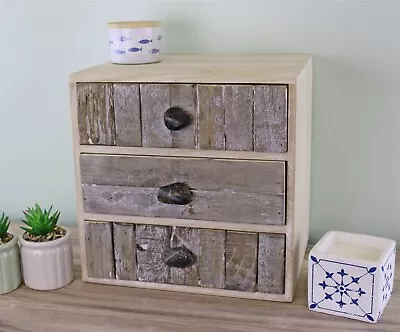 Wooden 3 Drawers Storage Free Standing Home Decor Rustic Driftwood Effect Unit • £39.89