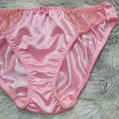 Vintage Silky Nylon Panties Sissy Pink Lace Bikini Sheer Brief Size 8 Hip 40-44  • $35.78
