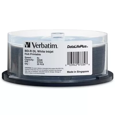 Verbatim BD-R DL 50GB 6X DataLifePlus White Inkjet Printable (97334) • $94.24