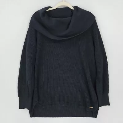 Michael Kors Sweater Womens Large Black Shawl Neckline Tunic Waffle Knit Casual • $27.92