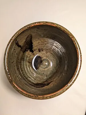 $45 • Buy Vintage Studio Art Pottery Bowl Michael Pitts Wheel Thrown Olive Signed 1974