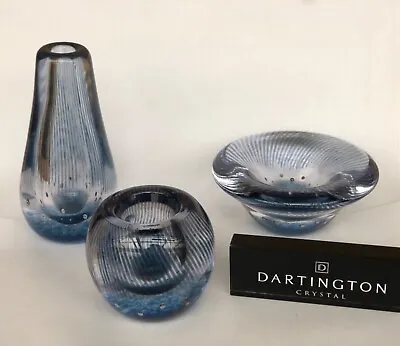 Dartington Denim Blue 3 X Glass Item Bundle Vase Bowl & Dish • $242.01