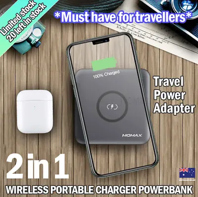 $39.95 • Buy Universal Travel Adapter Wireless Charging Powerbank Power Plug Socket Type C AU