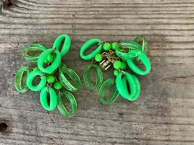 Vintage Lime Green Pop Art Dangle Clip On Earrings 1960s • $3.99