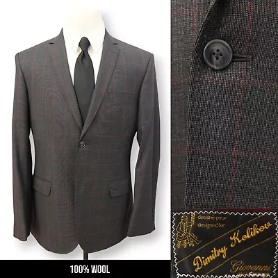 GIOVANNI Mens Gray Windowpane 100% WOOL Sport Coat Suit Jacket Blazer 40L • $59.99