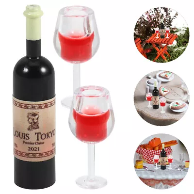 Miniature Red Wine Bottle And Goblet Set For Dollhouse Decoration (4 Sets) • £8.28