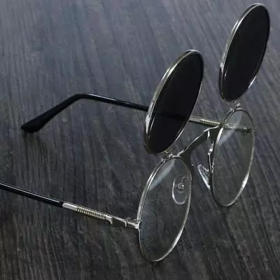 Round Steampunk Flip Up Sunglasses Men Women Vintage Fashion Metal Frame Shades • $14.49