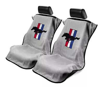 Seat Armour Universal Grey Towel Front Seat Covers For Mustang Pony -Pair • $72.11