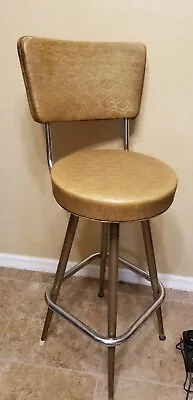 Vintage Mid Century Modern Swivel Atomic Chair Chrome Bar Stool Gold Color MCM • $69.99