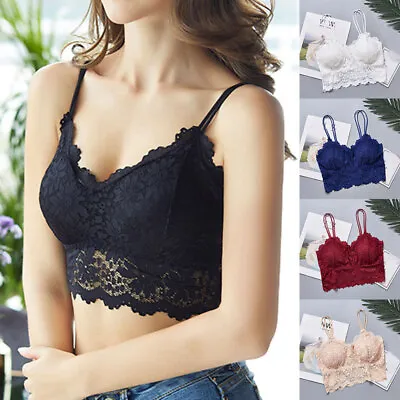 Womens Sexy Bra Vest Lace Seamless Push Up Top Ladies Underwear Breathable Solid • £2.75