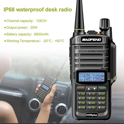 £35.49 • Buy Dual Band Two Way 20W UV-9R Plus VHF UHF Walkie Talkie Radio Waterproof IP68 NEW