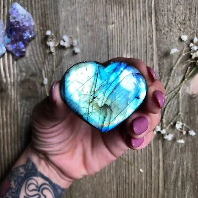 Natural Crystal Heart Moonstone Polished Labradorite Stone Healing Energy Reiki • $2.99