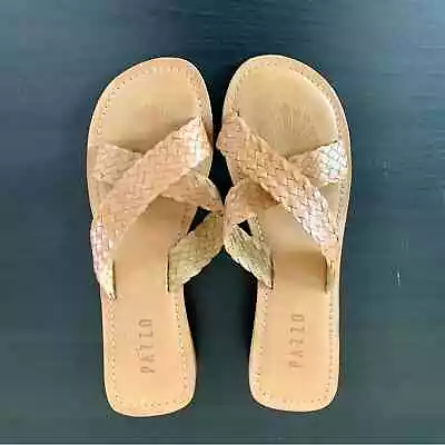 PAZZO Beene Beige Leather Heel Slide Wedge Sandals Sz 8 GUC • $15