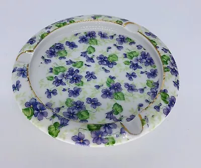 Vintage Lefton Purple Violets Chintz Porcelain Ashtry W Gold Trim • $12.99