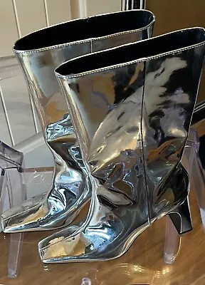 ZARA Silver Metallic Leather Ankle Boots NEW WOT EU41 11US • $25