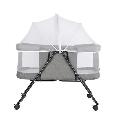 1Bedside Crib 3 In 1 Baby Bassinet Cradle Adjustable Foldable Travel Cot • $42.98