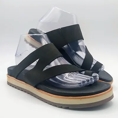 Merrell Women's US 9 EU 40 Juno Wrap Black Leather Slip On Sandal Toe Loop Shoes • $25