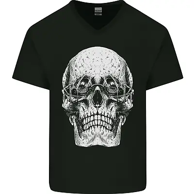 Old Man Skull With Glasses Gothic Biker Mens V-Neck Cotton T-Shirt • £8.99