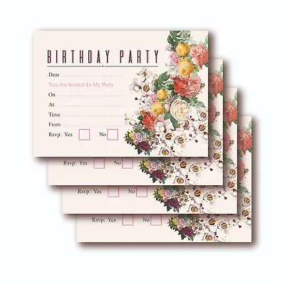 X24 Floral Flower 3 Theme Birthday Invitation 250gsm Cards Boys Girls Kids Party • £2.70