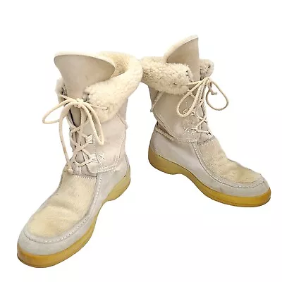 VTG Tecnica Goat Fur Sherpa Apres Ski Boots Tribal Women EU 38.5 US7 Beige Italy • $74.59