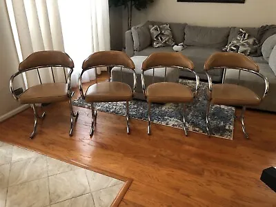 4 Vintage Mid-century Modern Chrome/vinyl Barrel Back Chair Chairs Kitchen • $350