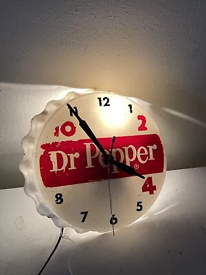 Vintage Dr. Pepper Bottle Cap Electric Lighted Wall Clock—Tommy Tucker Plastics • $249