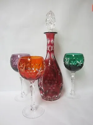 NACHTMANN TRAUBE Cranberry Decanter W/Stopper & 3 Hock Wine Glasses • $100