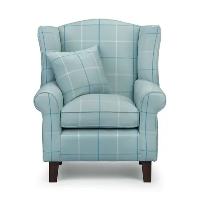 High Wing Back Armchair Tartan Fabric Chair Fireside Seat Living Room Lounge UK • £349