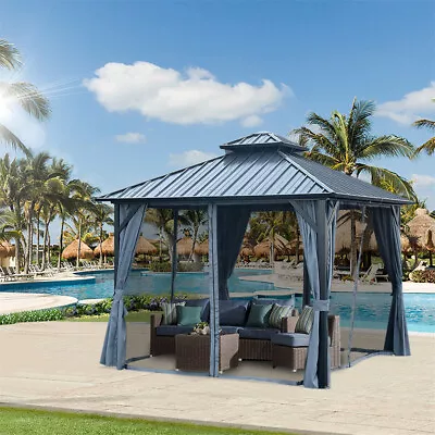 10'x10' Outdoor Aluminium Gazebo Double Roof W/ Nettings And Curtains For Patio • $899.99