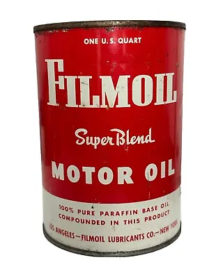 $30 • Buy Vintage FILMOIL Motor Oil Can 1 U.S Qt.  Empty - No Top