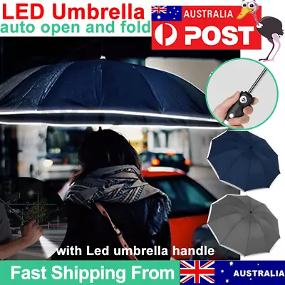 $20.79 • Buy LED Automatic Umbrella Windproof Antirain Reverse Auto OpenClose Compact Folding