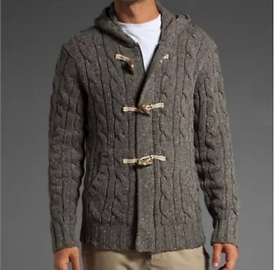 VINCE Men's Tweeded Cable-Knit Toggl Wool Hooded Cardigan In Cinder Size S  • $129