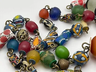 Antique African Trade Murrine Venetian Glass Painted Millefiori Bead Necklace • $125