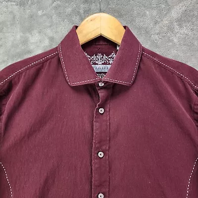 Zagiri Shirt Mens XL Maroon Embroidered Jacquard Cutaway Collar Flip Cuff • $24.87