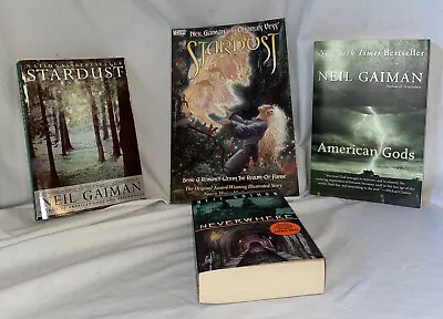 4 Neil Gaiman Books Neverwhere Stardust American Gods & Illustrated Stardust • £24.32