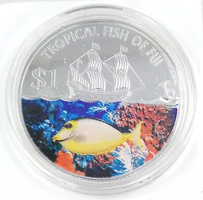 25g Silver Coin 2009 Fiji $1 Tropical Fish Of Fiji Albino Yellow Fish • $120