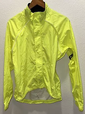 REI Cycling Jacket Mens M Neon Yellow Rain Reflective Hi-Vis Windbreaker • $30