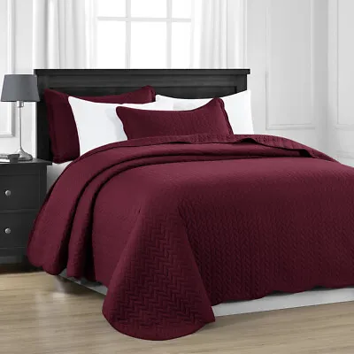 3 Piece Embossed Quilted Bedspread Set Twin Queen King Size Coverlet Bed Throws • $25.49