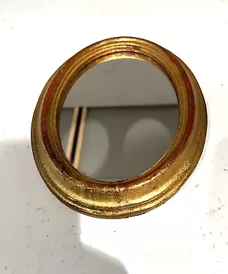 Vtg. Hollywood Regency Oval Italian Gold Gilt Wood Mirror 8x6 Mcm Tag 'smr  • $44.95