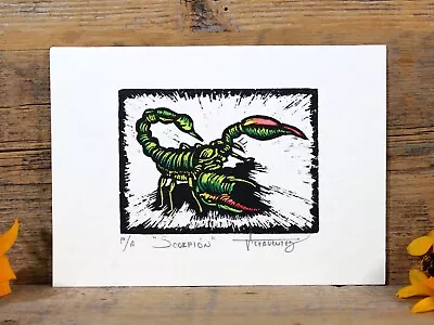 Scorpion Art Print Woodcut Hand Tinted Hand Printed Oaxaca Mexican Folk Art • $38