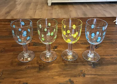 Leonardo Murano Style Millefiori Hand Blown Wine Glass Goblets 7.25  Set Of 4 • $45