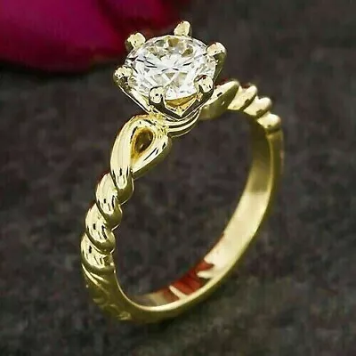 2Ct Lab Created Diamond Solitaire Engagement Ring 14K Yellow Gold Plated Silver • $149.99