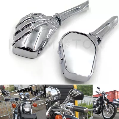 Motorcycle Chrome Skull Skeleton Hand Side Rearview Mirrors For Harley Davidson • $48.59