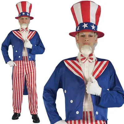 Uncle Sam Costume Mens American Army Independence Day 4th July Fancy Dress Outfi • £17.99