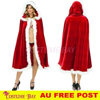 Adults Children Classic Santa Xmas Warm Hooded Red Cape Cloak Claus Robe Costume • £24.97