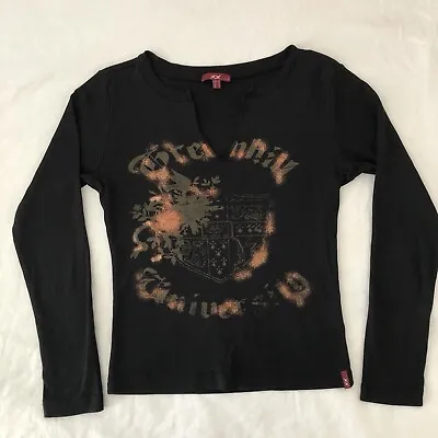 Y2K 2000s Long Sleeved Graphic Top Xx By Mexx With V-neck In Black And Glitter • $23