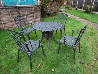 £150 • Buy Porto Cast Aluminium Patio Set Dark Grey (1 Table + 4 Armchairs + 4 Cushions)