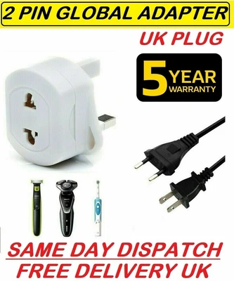 £4.49 • Buy 2-Pin To 3-Pin UK Shaver Adapter Plug Socket Converter EU European Euro Europe