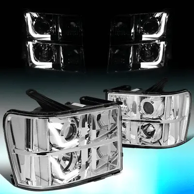 For 2007-2014 Gmc Sierra Pickup Chrome/clear Led Drl Projector Headlight Lamps • $165.58