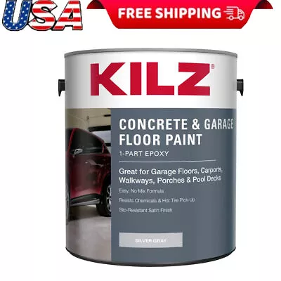 Epoxy Acrylic Concrete Garage Floor Paint Exterior Satin Silver Gray 1 Gal New • $75.13